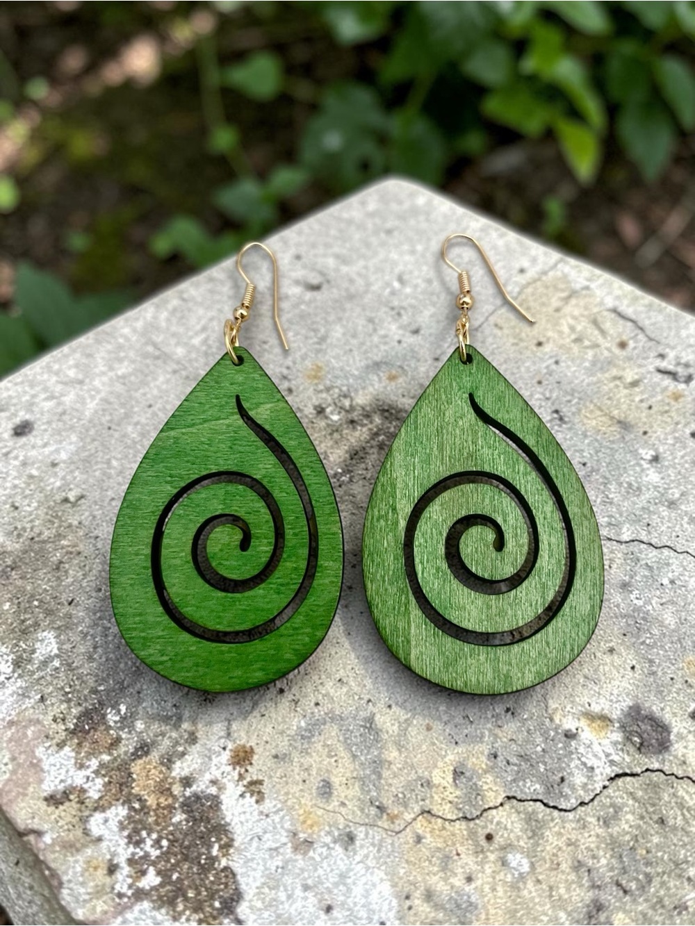 Green Wooden Dangle Earrings